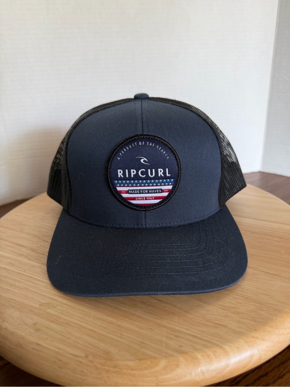 Rip Curl Trucker Hat Blue/Black Mesh Snapback High Profile USA Flag Patch Surf